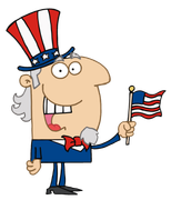 A cartoon of uncle sam holding an american flag