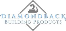Logo for Diamondback Building Products: text and snake graphic within a gray diamond.