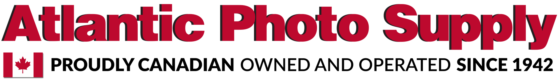 A red logo for atlantic photo supply on a white background