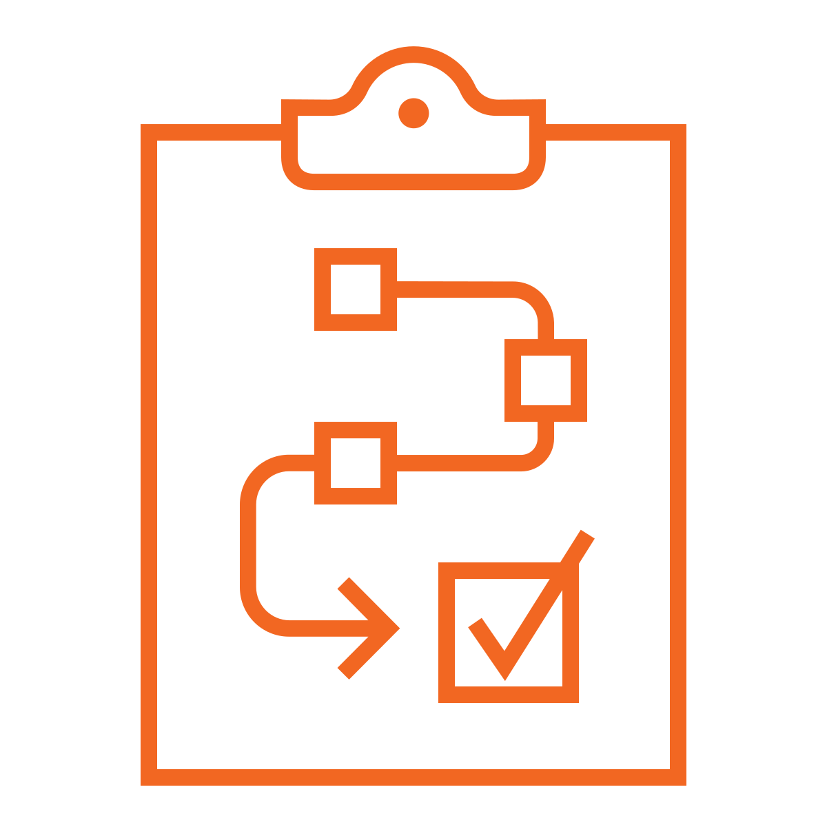 Icon of a clipboard showing a plan with checkboxes