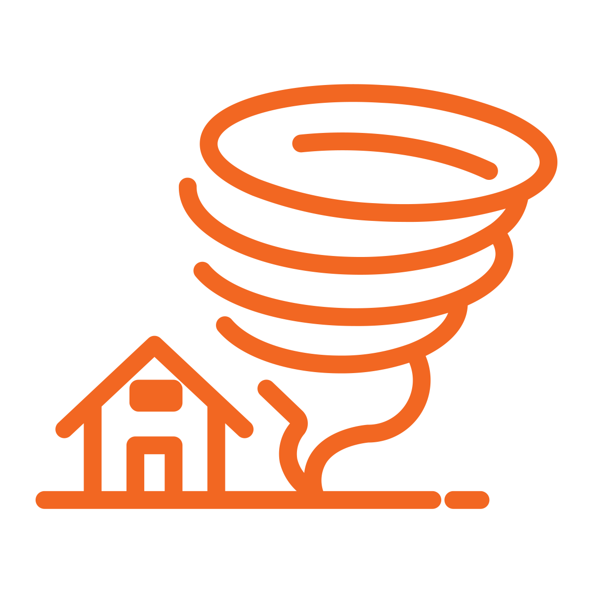 Icon of a tornado threatening a house