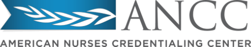 Logo for the American Nurses Credentialing Center, featuring a blue wheat icon beside the acronym ANCC.