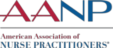 Logo for the American Association of Nurse Practitioners (AANP), featuring red and blue text.