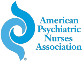 Logo of the American Psychiatric Nurses Association featuring a blue abstract swirl design next to the text.