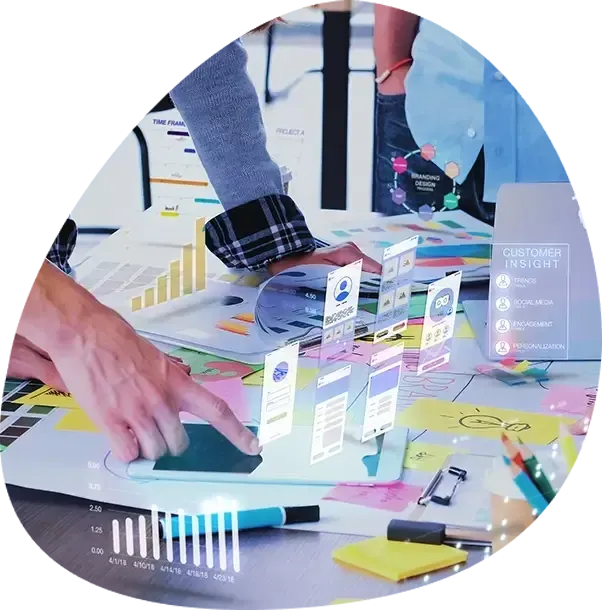 A person is using a tablet with a virtual screen on it