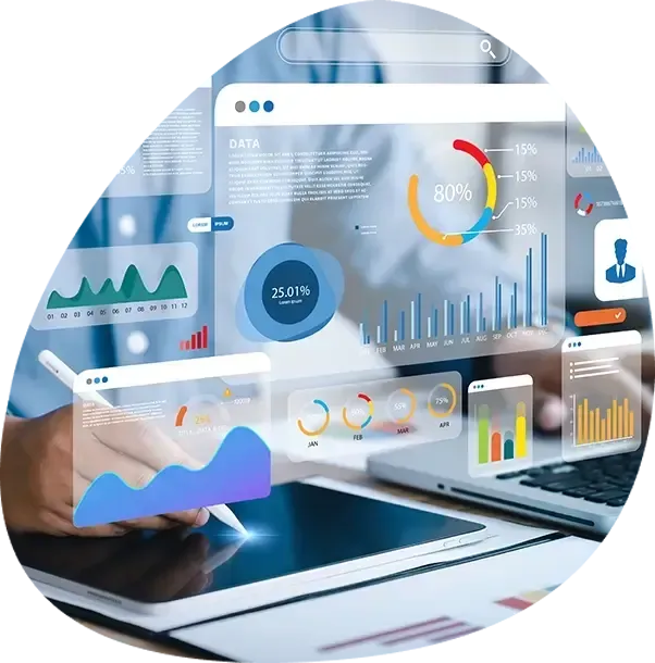 A person is using a tablet with graphs on it