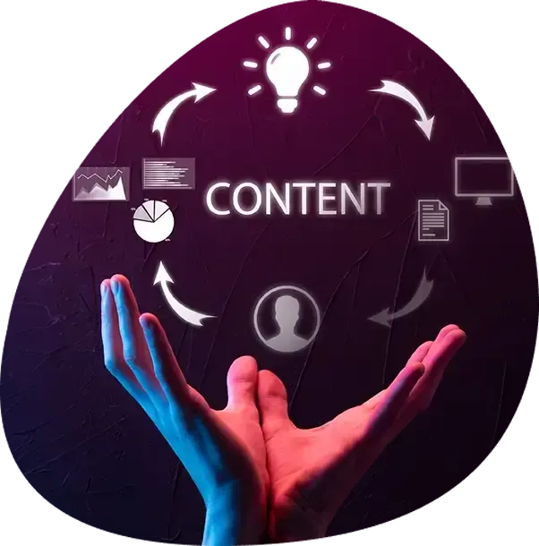 A person 's hands are reaching out towards the word content