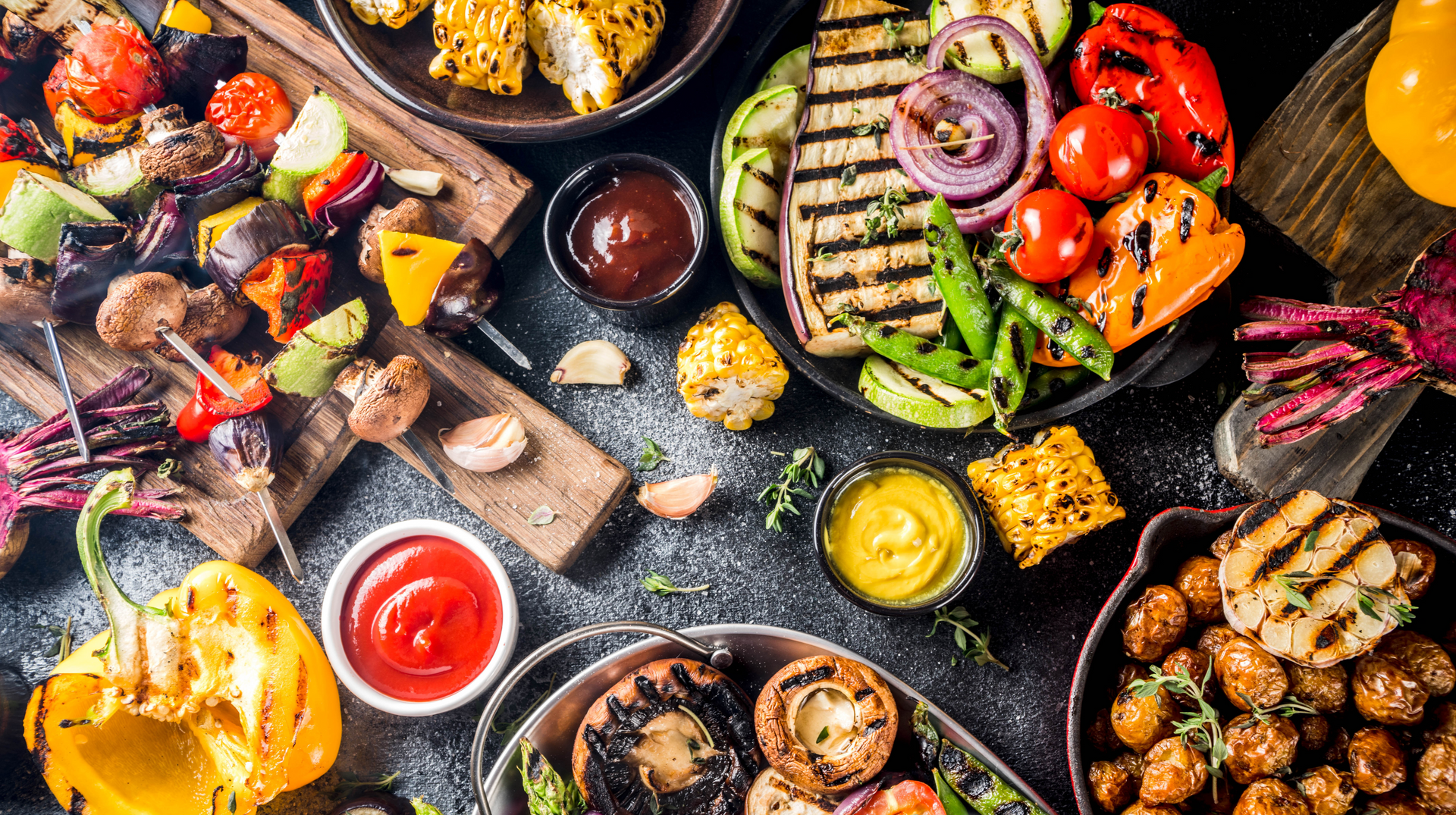 There are many different types of food on the table.