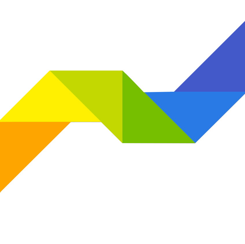 Una freccia origami color arcobaleno su uno sfondo bianco
