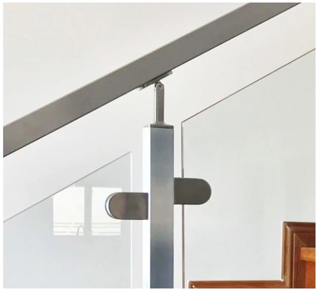 Stainless steel handrail and glass panel railing.