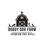Logo: Black barn with rooster, dogs, and person playing. 