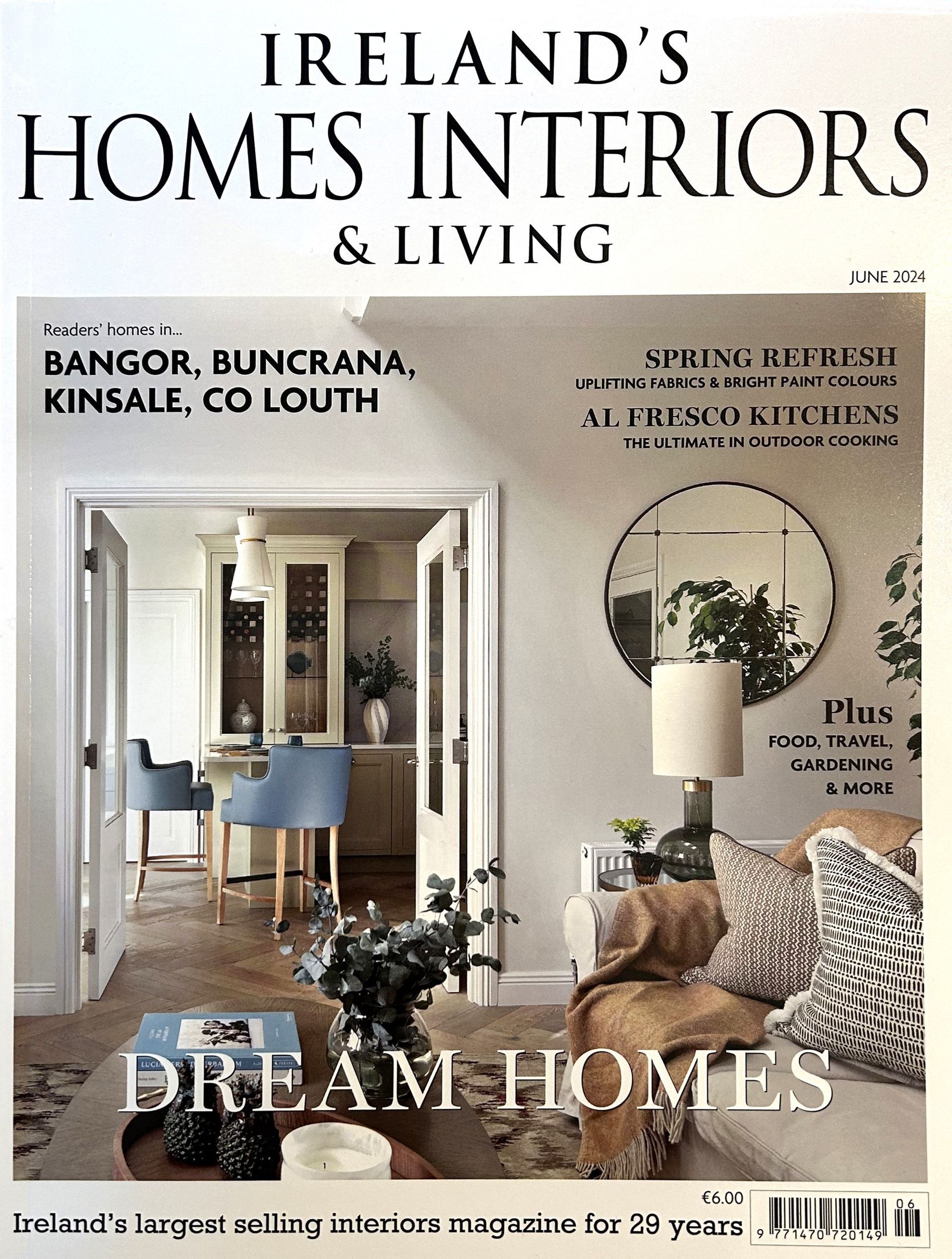 Ireland's Homes Interiors & Living magazine featured Cush Interiors Foxrock project