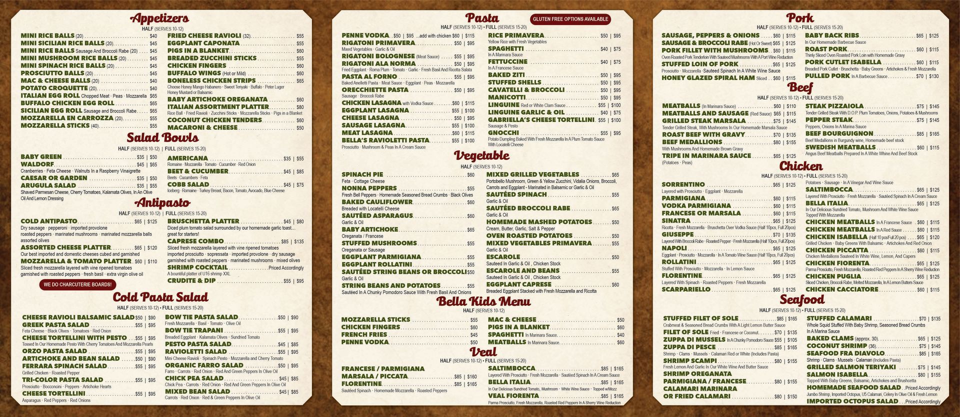 Bella Italia Lunch Menu — Catering in Jackson, NJ