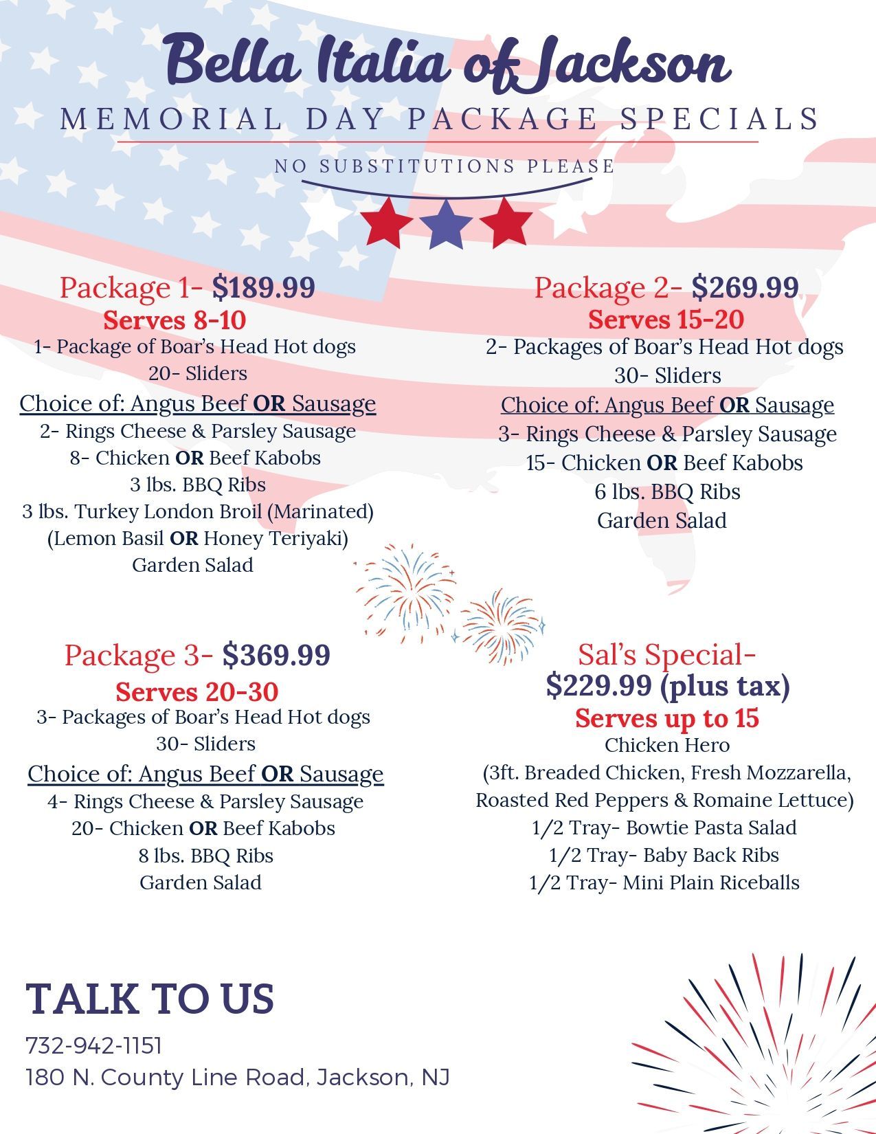 Bella Italia Lunch Menu — Catering in Jackson, NJ