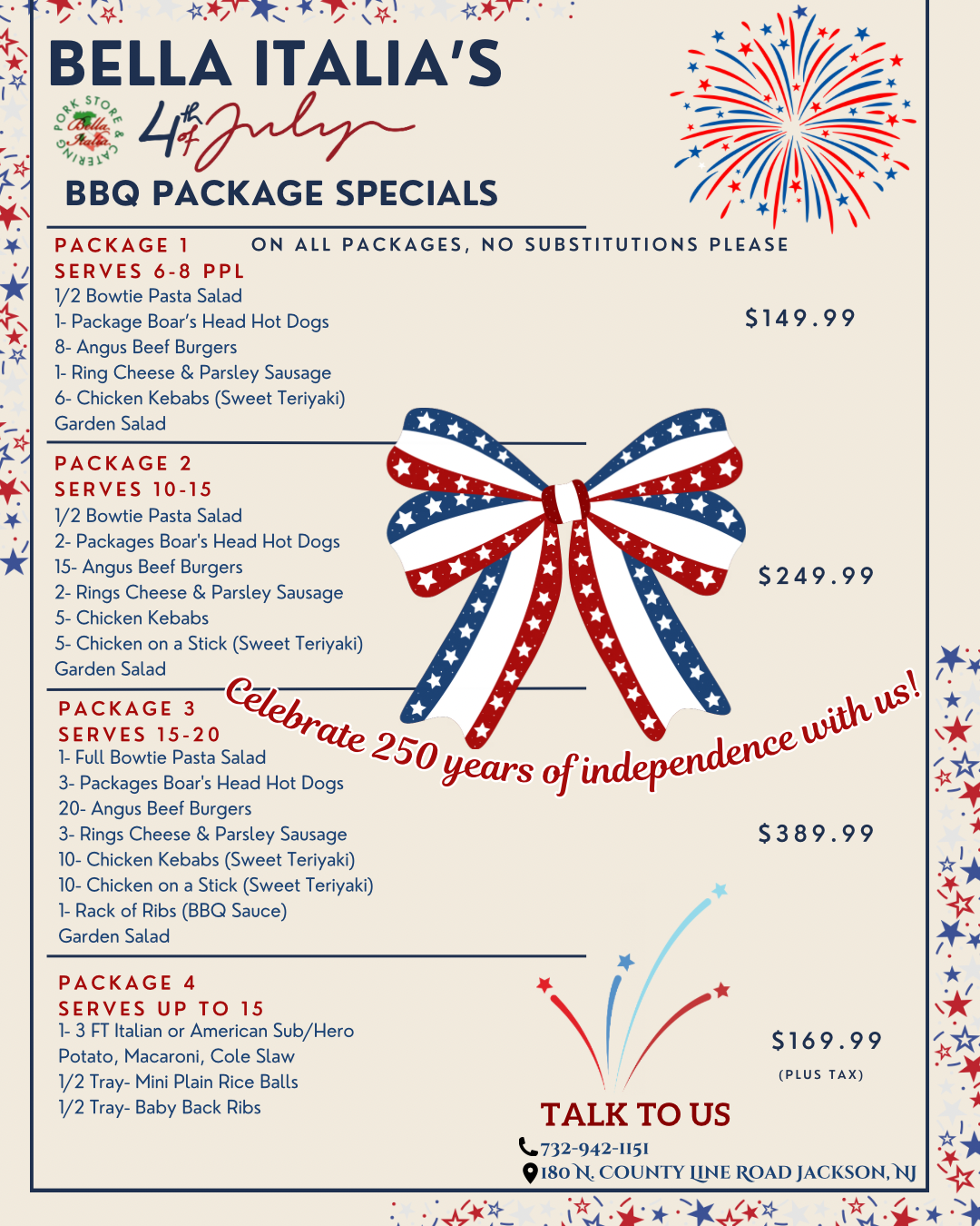 Bella Italia Lunch Menu — Catering in Jackson, NJ