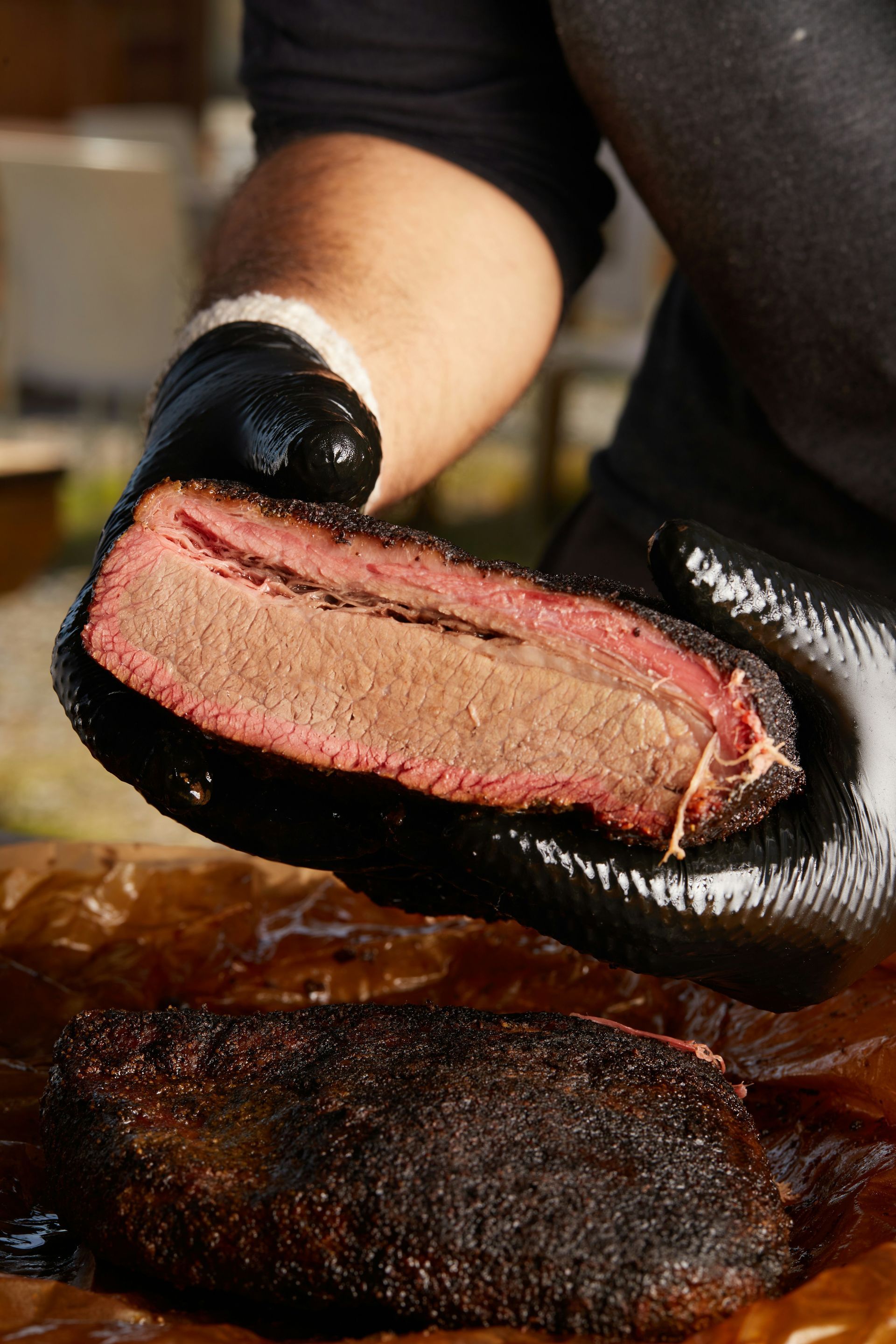 Smoked brisket with red smoke ring