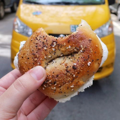 Everything Bagel With Plain Cream Cheese from Bagel Bobs in Greenwich Village