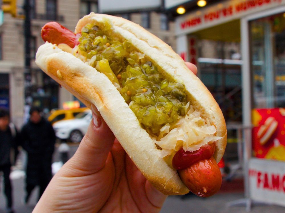 Hot dog from Grays Papaya on the  Upper West Side NYC