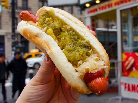 Hot dog from Grays Papaya on the  Upper West Side NYC