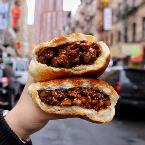 Roast pork bun from Mei Lai Wah in Chinatown, NYC