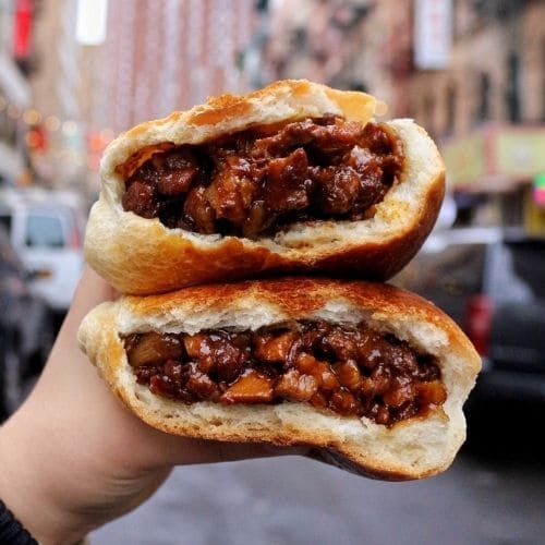 Roast pork bun from Mei Lai Wah Bakery in Chinatown, NYC