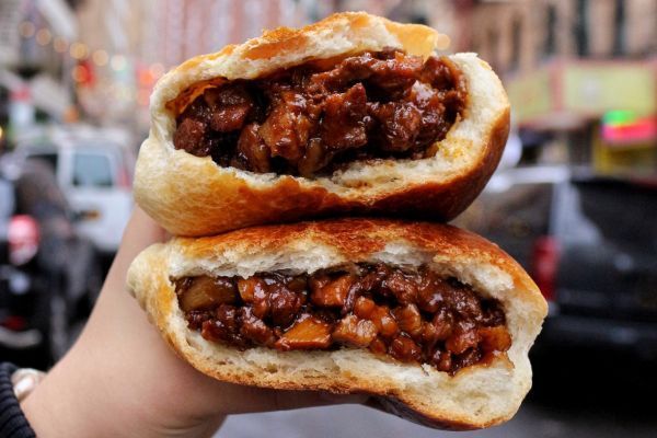 Roast pork bun from Mei Lai Wah Bakery in Chinatown, NYC