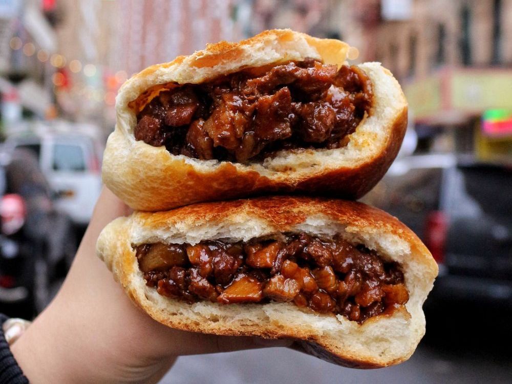 Roast pork buns from Mei Lai Wah on Bayard Street in Chinatown New York City