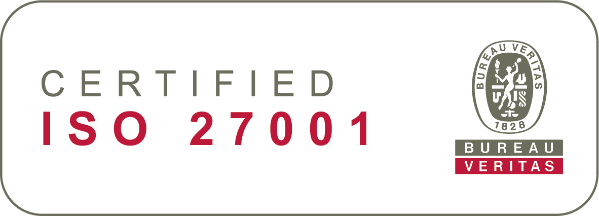 Um logotipo certificado iso 27001 em um fundo branco