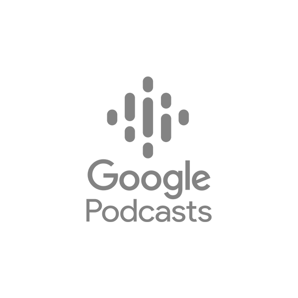 O logotipo do Google Podcasts é cinza sobre fundo branco.