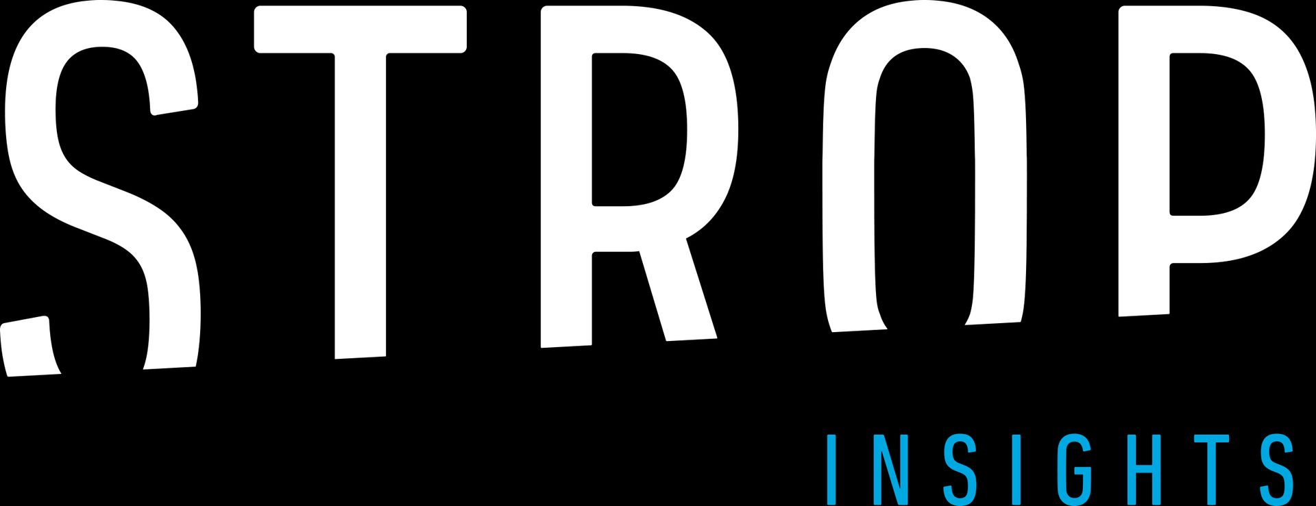 The logo for strop insights is white and blue on a black background.