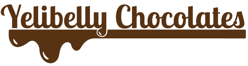 The logo for yelibelly chocolates is a key with chocolate dripping from it.