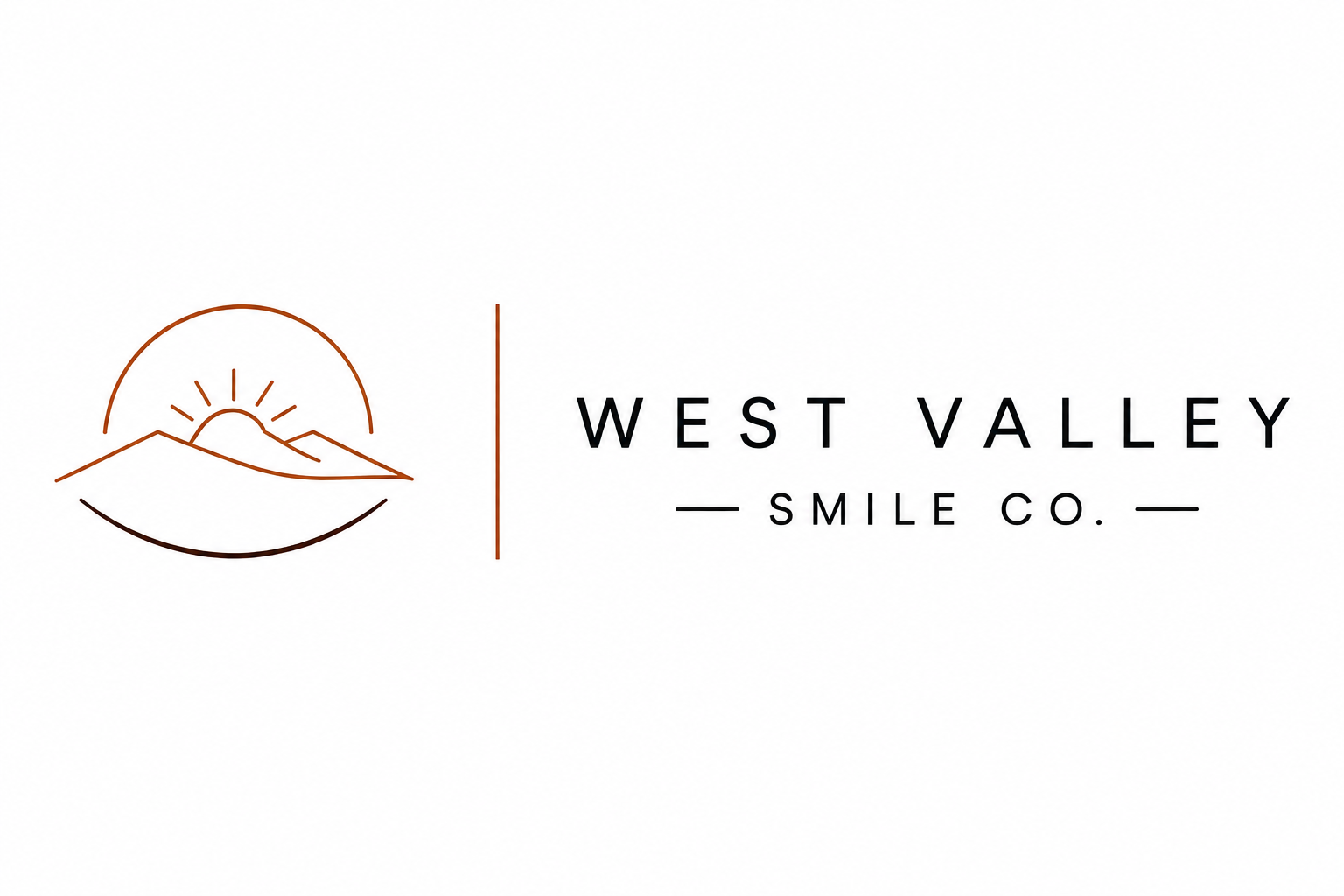 West Valley Smile Co. logo with a sunrise over mountains in brown and black text