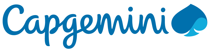The logo for Capgemini is blue and has a spade on it.