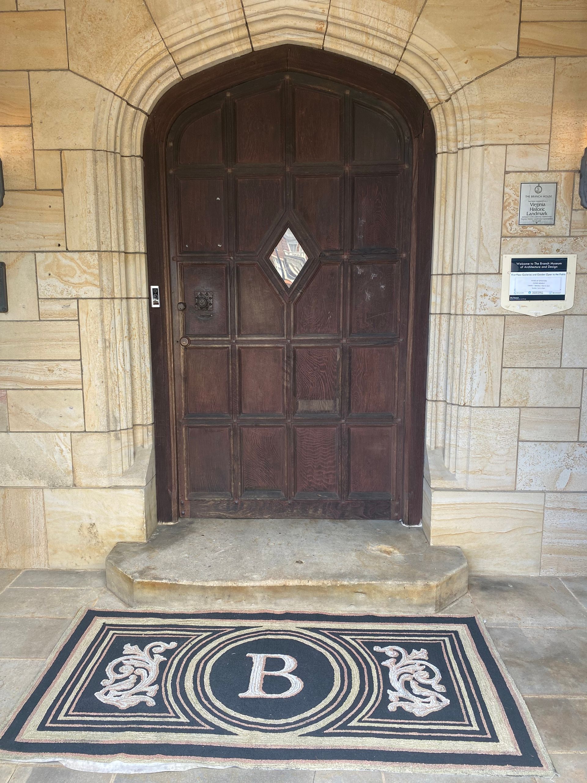 Image of front door of the Branch Museum of Architecture Design in downtown Richmond VA. Photo by RETEX's Katelyn Lewis.