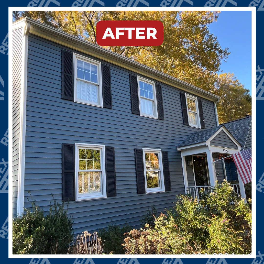 Photo graphic of a North Chesterfield VA home after RETEX replaced its siding in 2024.