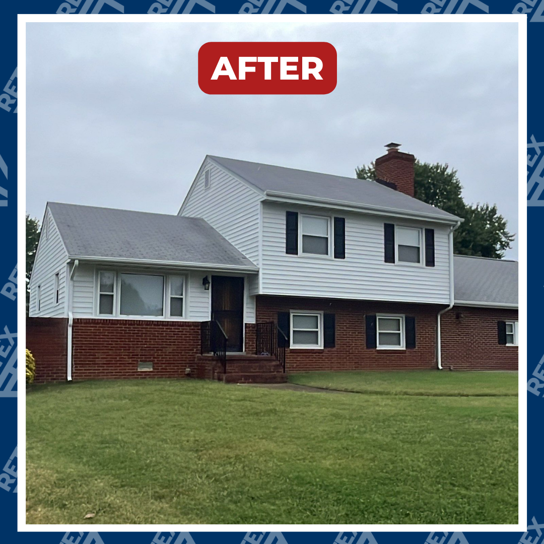 A graphic with the after image of a RETEX vinyl siding replacement in Richmond VA 23223. Certainteed Mainstreet