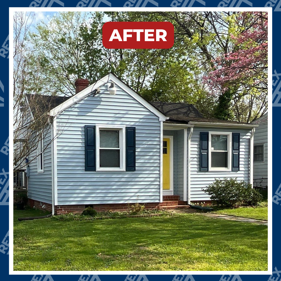 A graphic of an after-installation image of a RETEX vinyl siding replacement in Chester, VA 23231.