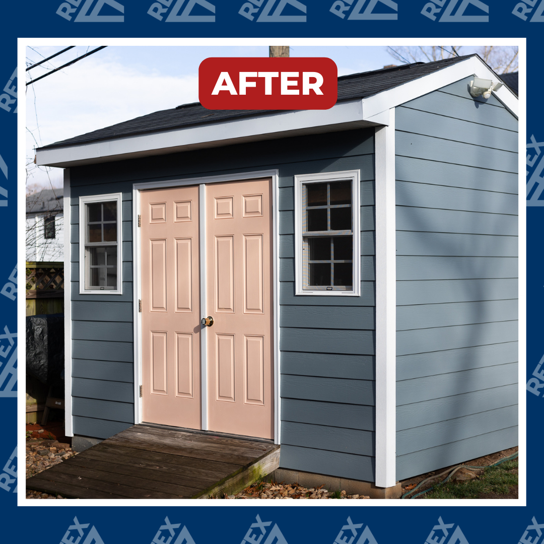 A graphic of an after-installation image of a RETEX HardiePlank fiber cement siding replacement in Richmond, VA 23225.