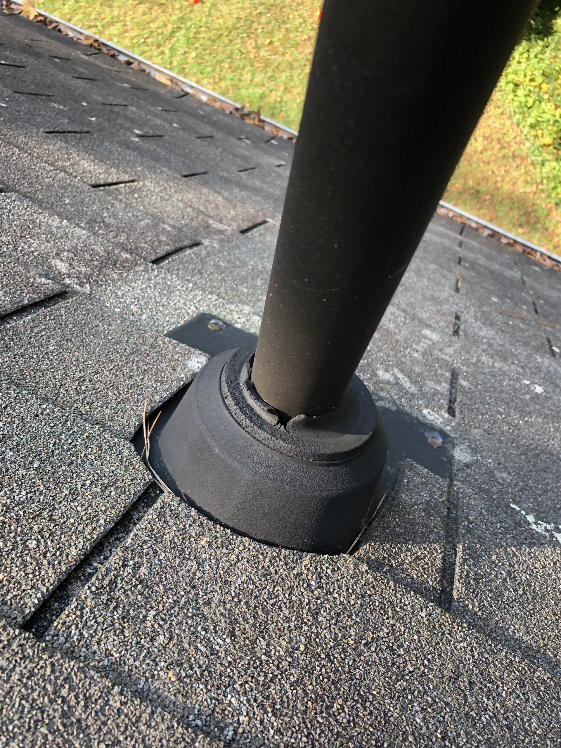 Image of damaged pipe collar, captured during RETEX roof assessment.