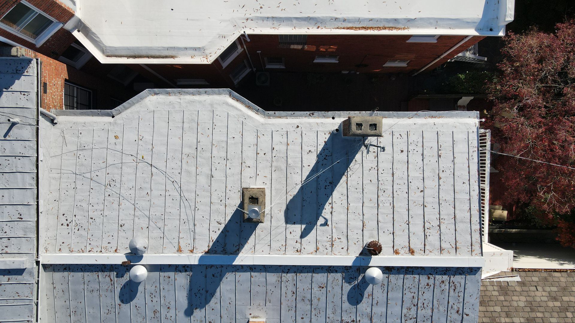 Drone image of a metal roof in need of recoating in Richmond VA 23220. Photo taken by RETEX's Caleb Kammerling.