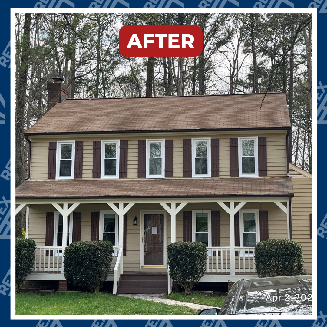 Graphic featuring after image of RETEX window replacement in Chesterfield VA 23832.