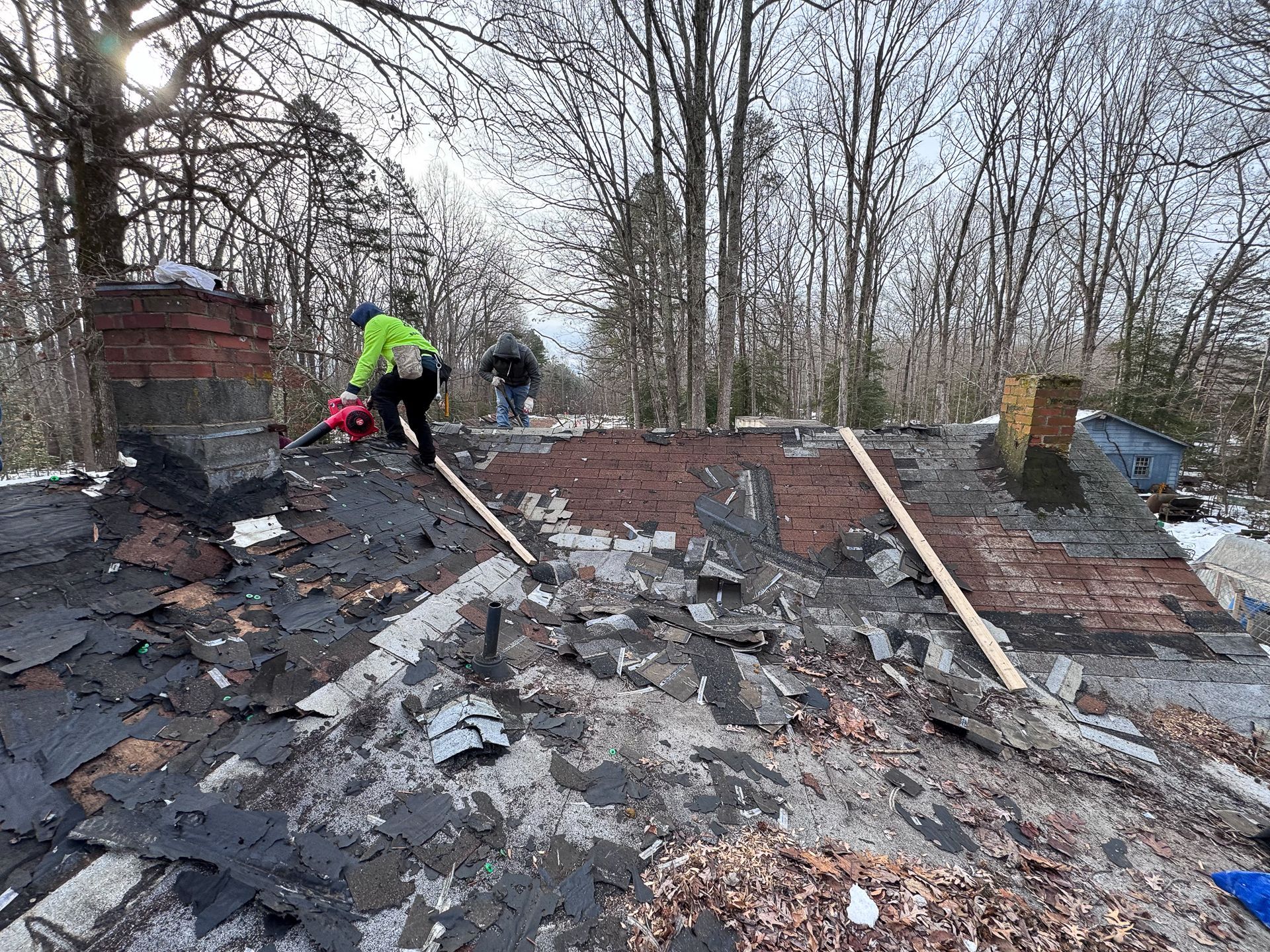 Photo of roof replacement during Spotyslvania roof for a veteran project in January 2025.