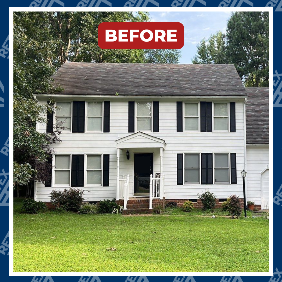 An infographic showing the before-siding installation image of a Midlothian home.