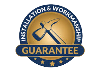 Graphic of installation & workmanship guarantee badge.
