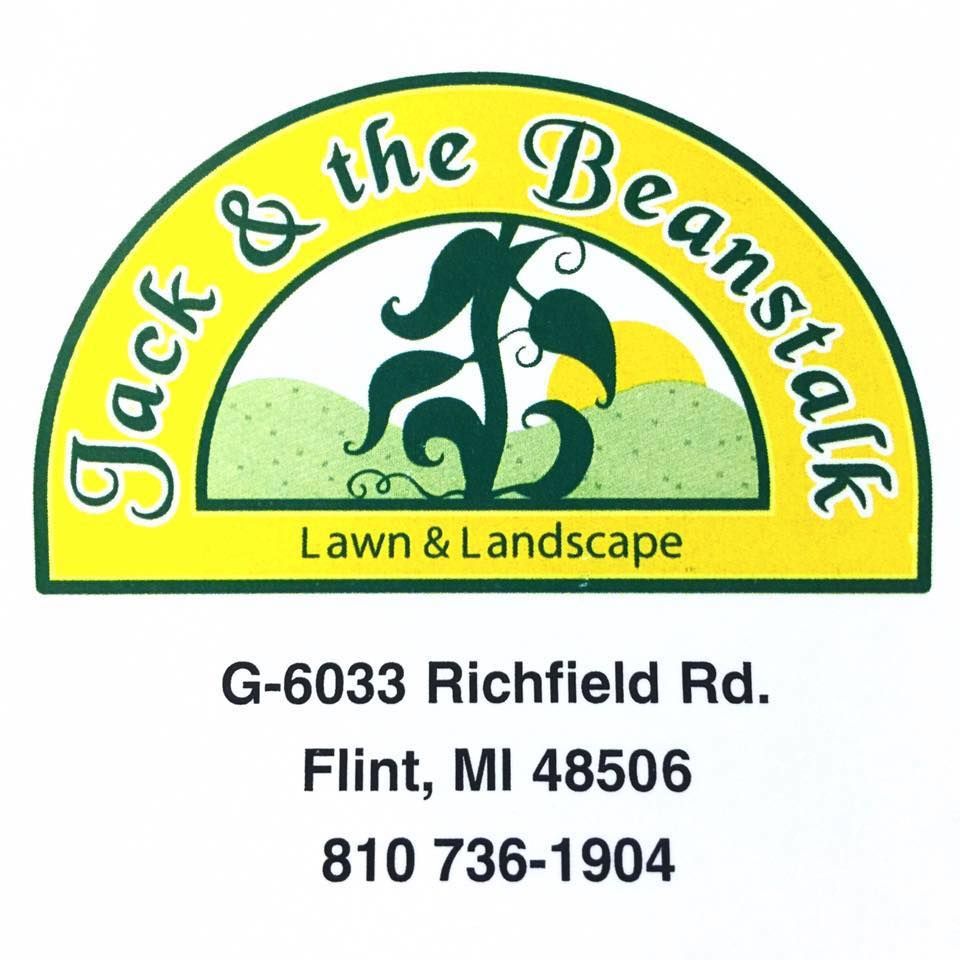 Jack & the Beanstalk Lawn & Landscape logo with contact info for Flint, MI