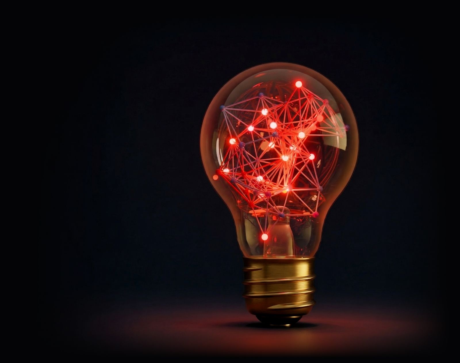 A light bulb with colorful lights inside of it on a blue background.