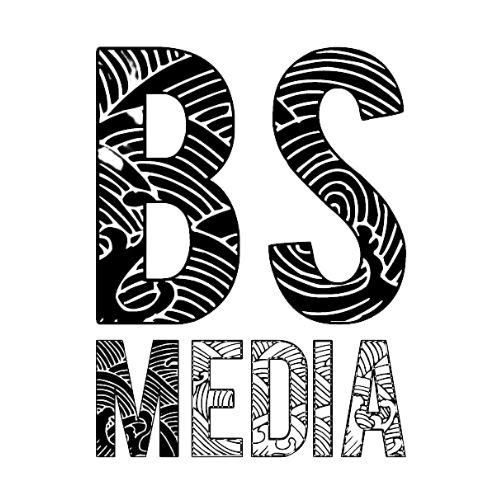 A black and white logo for bs media