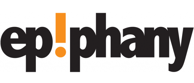 A black and orange logo for epiphany on a white background