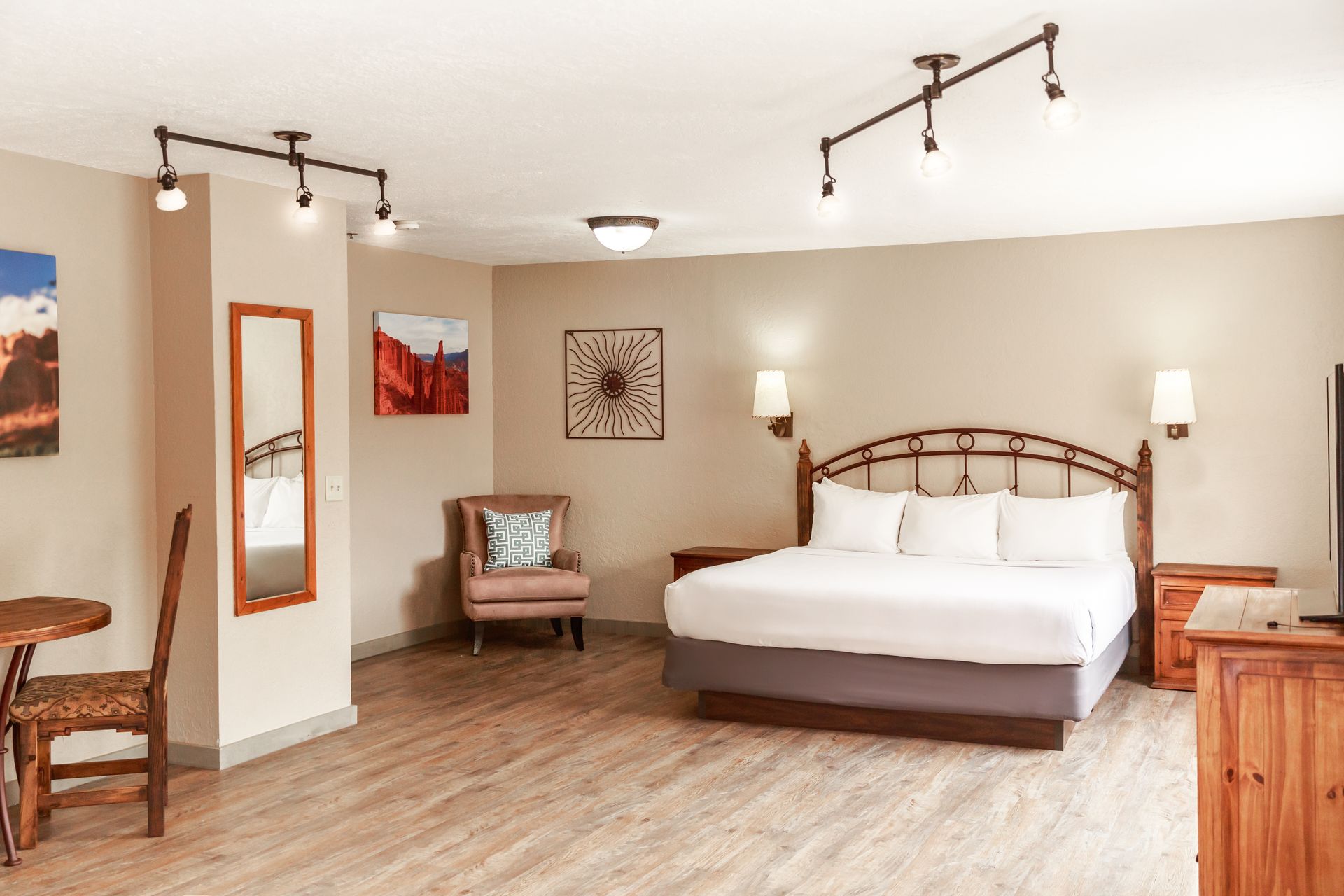 There is a large bed in the middle of the room.