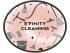 Pink oval logo reading “E’FINITY CLEANING,” with gray cleaning tools around it.